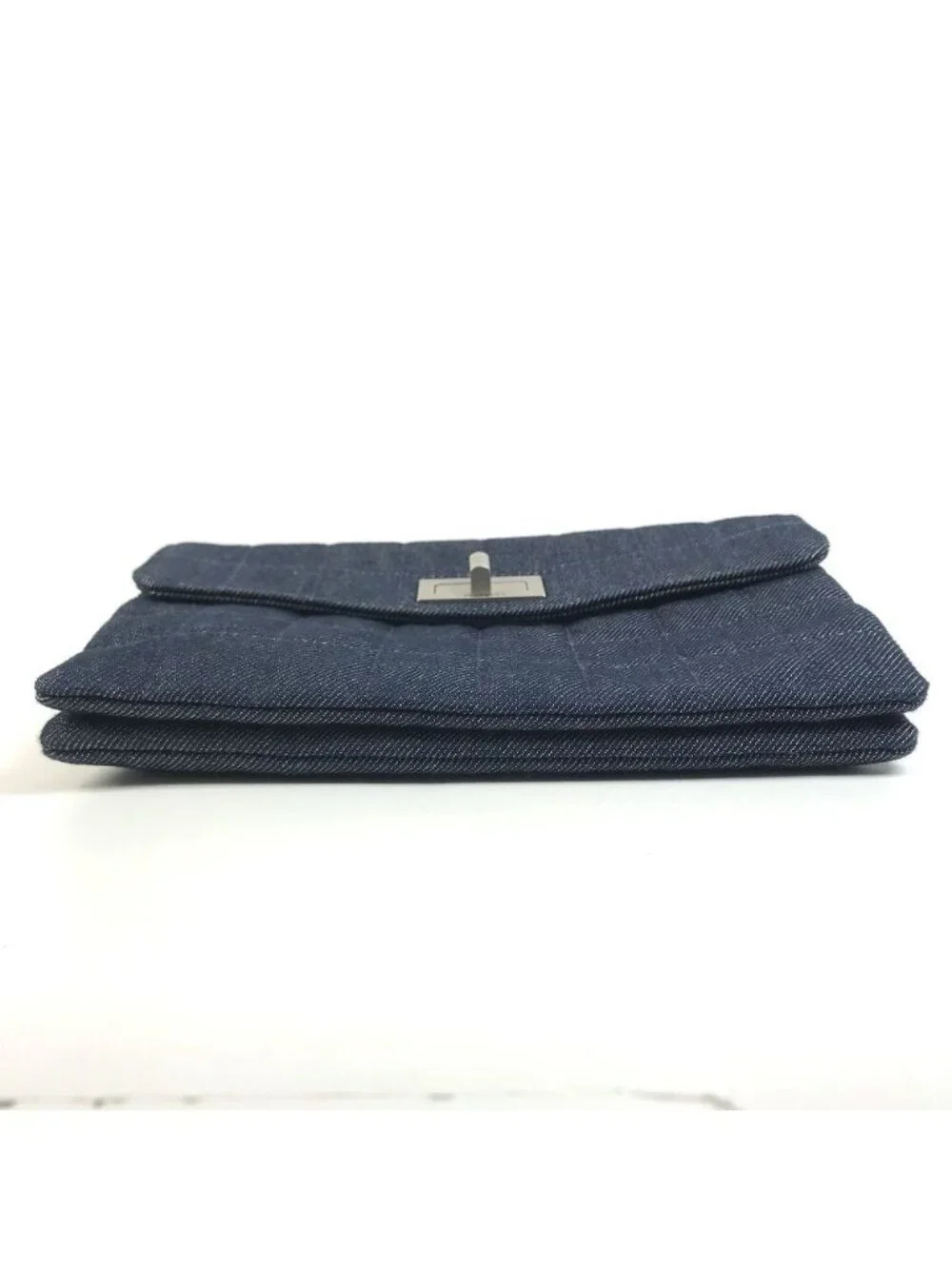 Chanel Clutch 2.55 Logo Choco Bar Denim Blue